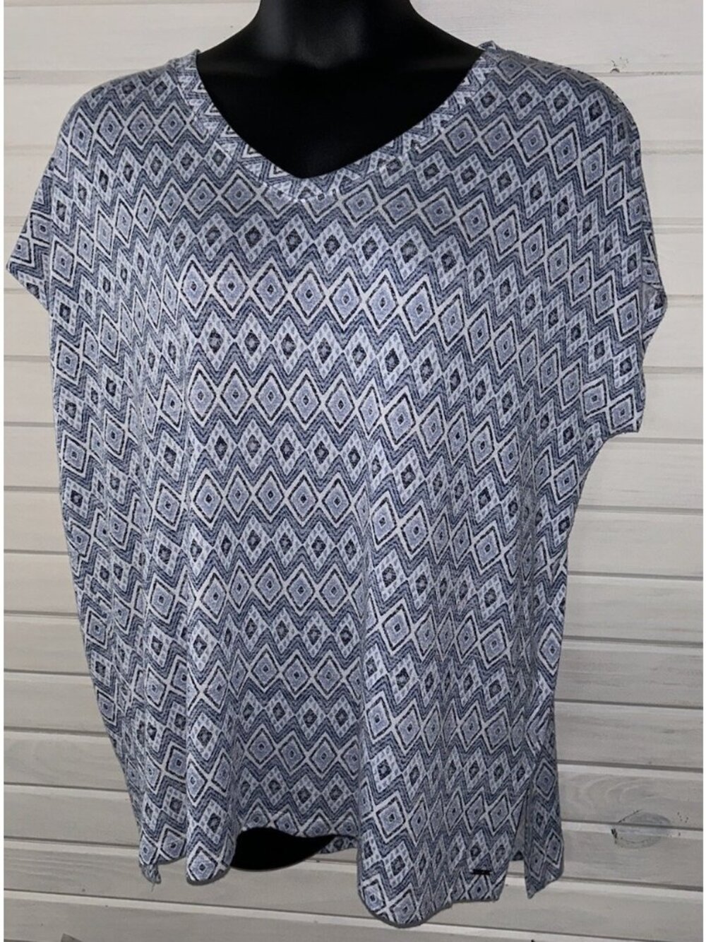 Orvis Sz XXL Blue Ikat Tunic V-Neck Pullover Super Soft EUC